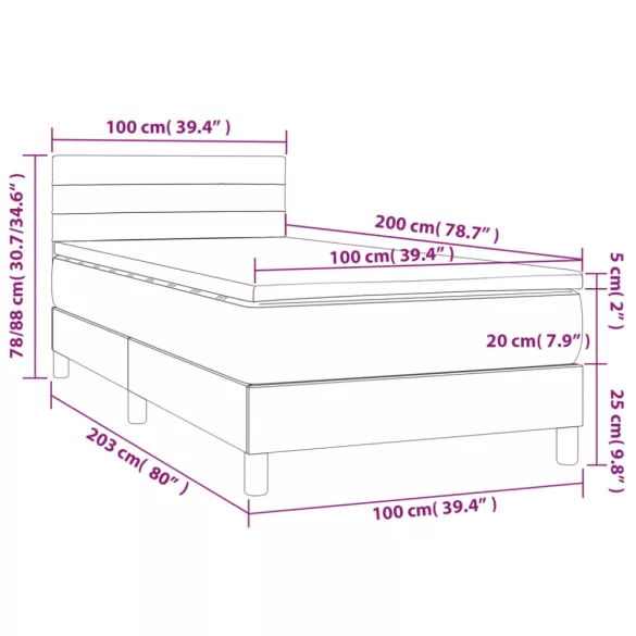 fekete bársony rugós és LED-es ágy matraccal 100x200 cm