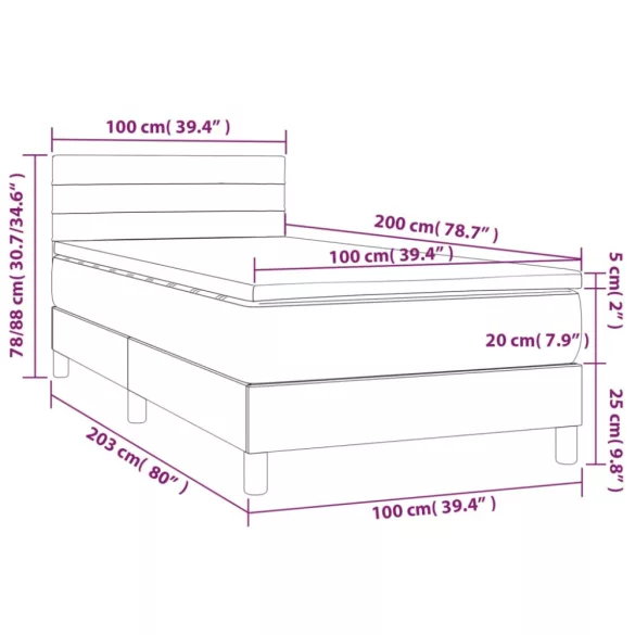 sötétzöld bársony rugós és LED-es ágy matraccal 100x200 cm