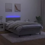 világosszürke bársony rugós és LED-es ágy matraccal 120x200 cm