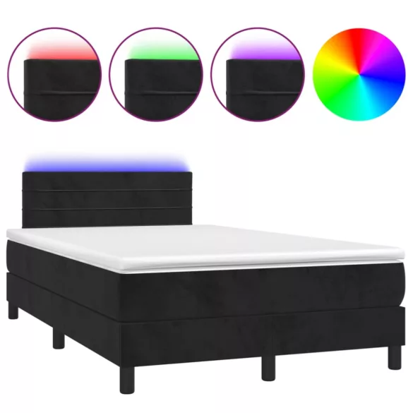 fekete bársony rugós és LED-es ágy matraccal 120x200 cm