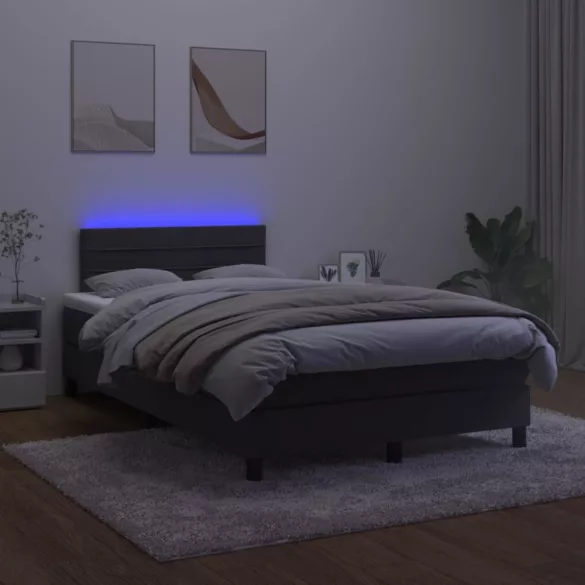 fekete bársony rugós és LED-es ágy matraccal 120x200 cm