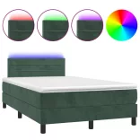 sötétzöld bársony rugós és LED-es ágy matraccal 120x200 cm