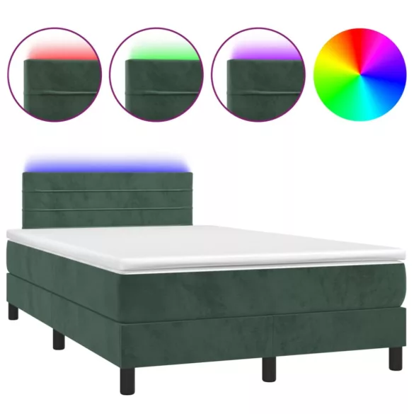 sötétzöld bársony rugós és LED-es ágy matraccal 120x200 cm