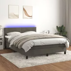   sötétszürke bársony rugós és LED-es ágy matraccal 140x190 cm