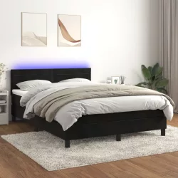 fekete bársony rugós és LED-es ágy matraccal 140x190 cm