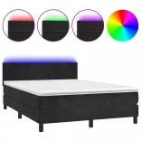 fekete bársony rugós és LED-es ágy matraccal 140x190 cm