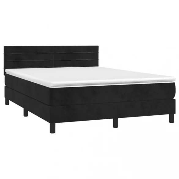 fekete bársony rugós és LED-es ágy matraccal 140x190 cm