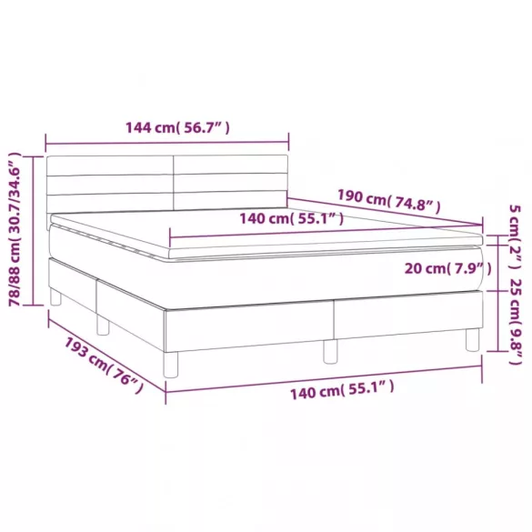 fekete bársony rugós és LED-es ágy matraccal 140x190 cm