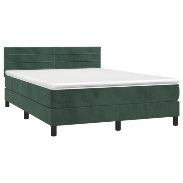 sötétzöld bársony rugós és LED-es ágy matraccal 140x190 cm