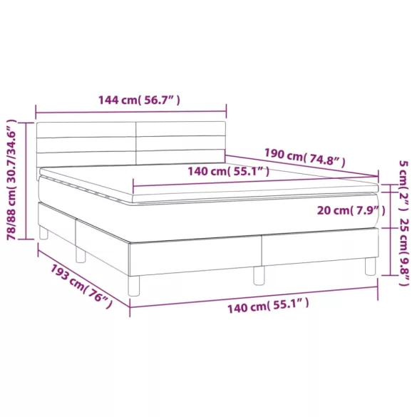 sötétzöld bársony rugós és LED-es ágy matraccal 140x190 cm