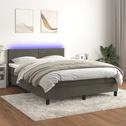   sötétszürke bársony rugós és LED-es ágy matraccal 140x200 cm