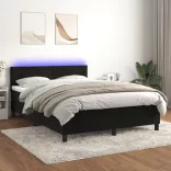 fekete bársony rugós és LED-es ágy matraccal 140x200 cm