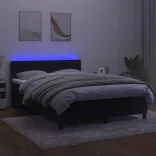 fekete bársony rugós és LED-es ágy matraccal 140x200 cm