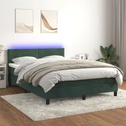   sötétzöld bársony rugós és LED-es ágy matraccal 140x200 cm
