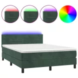 sötétzöld bársony rugós és LED-es ágy matraccal 140x200 cm