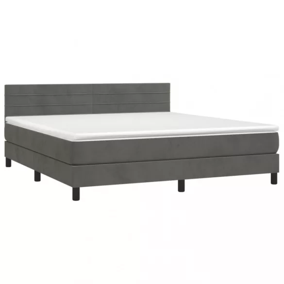 sötétszürke bársony rugós és LED-es ágy matraccal 160x200 cm