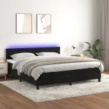 fekete bársony rugós és LED-es ágy matraccal 160x200 cm