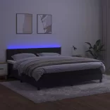 fekete bársony rugós és LED-es ágy matraccal 160x200 cm