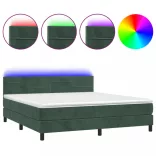 sötétzöld bársony rugós és LED-es ágy matraccal 160x200 cm
