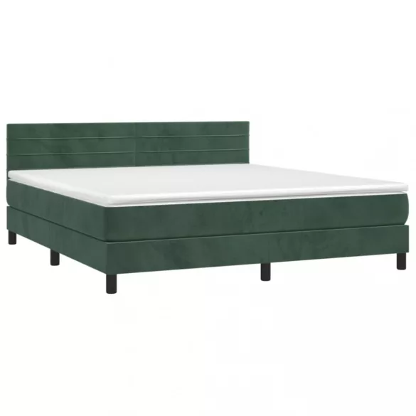 sötétzöld bársony rugós és LED-es ágy matraccal 160x200 cm