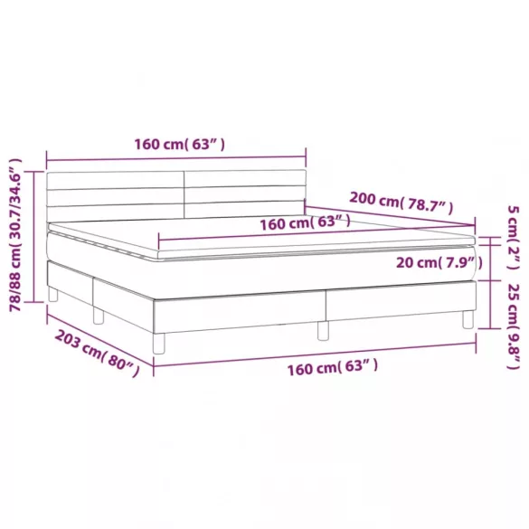 sötétzöld bársony rugós és LED-es ágy matraccal 160x200 cm