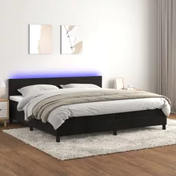 fekete bársony rugós és LED-es ágy matraccal 200x200 cm