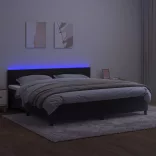 fekete bársony rugós és LED-es ágy matraccal 200x200 cm