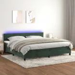 sötétzöld bársony rugós és LED-es ágy matraccal 200x200 cm