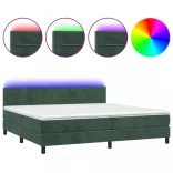 sötétzöld bársony rugós és LED-es ágy matraccal 200x200 cm