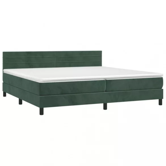 sötétzöld bársony rugós és LED-es ágy matraccal 200x200 cm