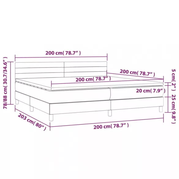 sötétzöld bársony rugós és LED-es ágy matraccal 200x200 cm