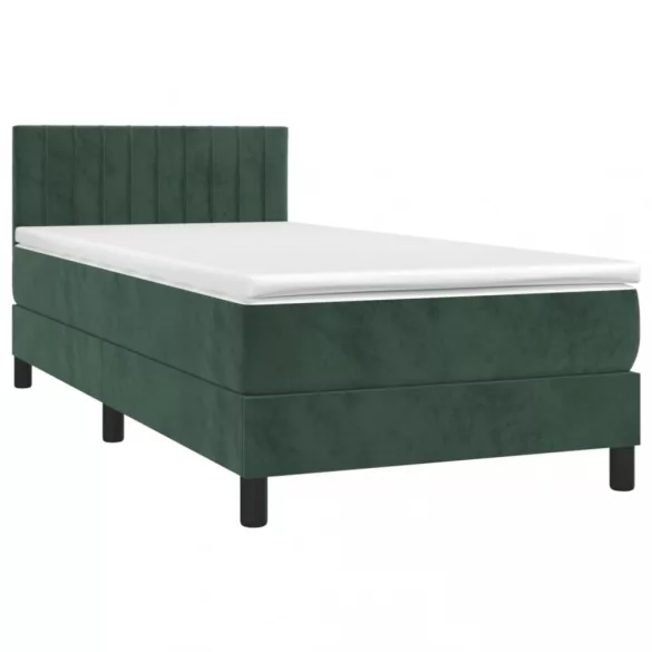 sötétzöld bársony rugós és LED-es ágy matraccal 80 x 200 cm