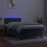 sötétzöld bársony rugós és LED-es ágy matraccal 90x190 cm