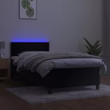 fekete bársony rugós és LED-es ágy matraccal 90x200 cm