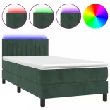 sötétzöld bársony rugós és LED-es ágy matraccal 90x200 cm