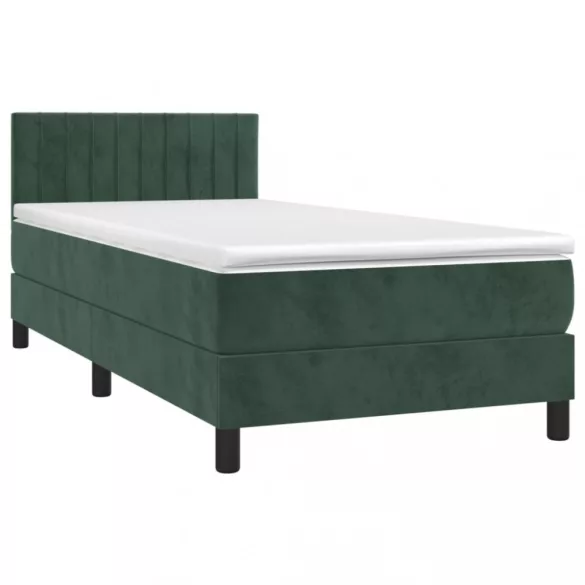 sötétzöld bársony rugós és LED-es ágy matraccal 90x200 cm