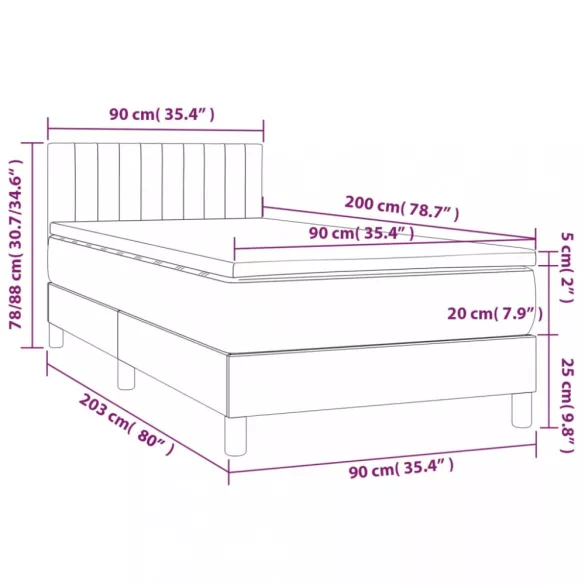 sötétzöld bársony rugós és LED-es ágy matraccal 90x200 cm