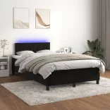fekete bársony rugós és LED-es ágy matraccal 120x200 cm