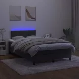 fekete bársony rugós és LED-es ágy matraccal 120x200 cm