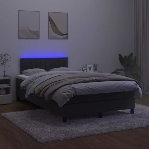 fekete bársony rugós és LED-es ágy matraccal 120x200 cm