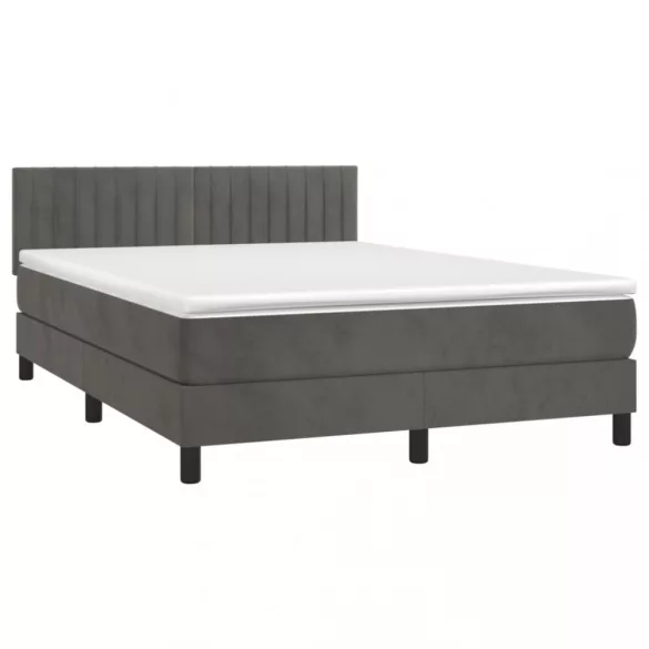 sötétszürke bársony rugós és LED-es ágy matraccal 140x190 cm