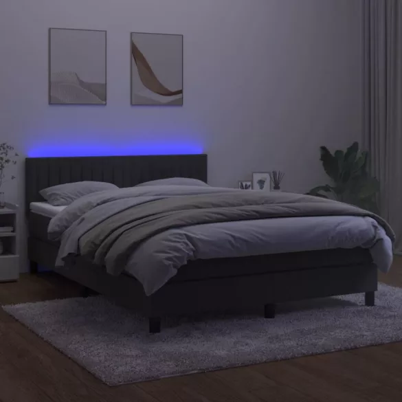 sötétszürke bársony rugós és LED-es ágy matraccal 140x190 cm