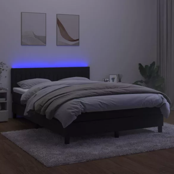 fekete bársony rugós és LED-es ágy matraccal 140x190 cm