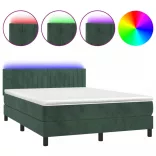 sötétzöld bársony rugós és LED-es ágy matraccal 140x190 cm