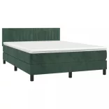 sötétzöld bársony rugós és LED-es ágy matraccal 140x190 cm