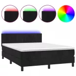 fekete bársony rugós és LED-es ágy matraccal 140x200 cm