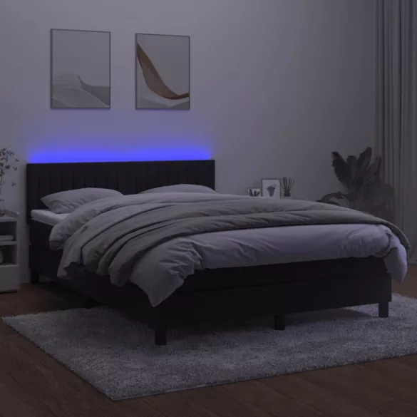 fekete bársony rugós és LED-es ágy matraccal 140x200 cm