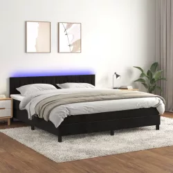 fekete bársony rugós és LED-es ágy matraccal 160x200 cm