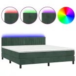 sötétzöld bársony rugós és LED-es ágy matraccal 160x200 cm
