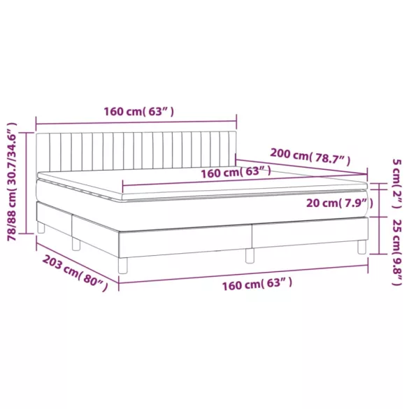sötétzöld bársony rugós és LED-es ágy matraccal 160x200 cm